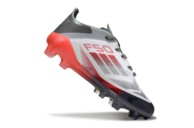 Kids Adidas F50 Elite FG Firm Ground Low-Tops Football Boots - White/Crimson Burst/Grey Fade