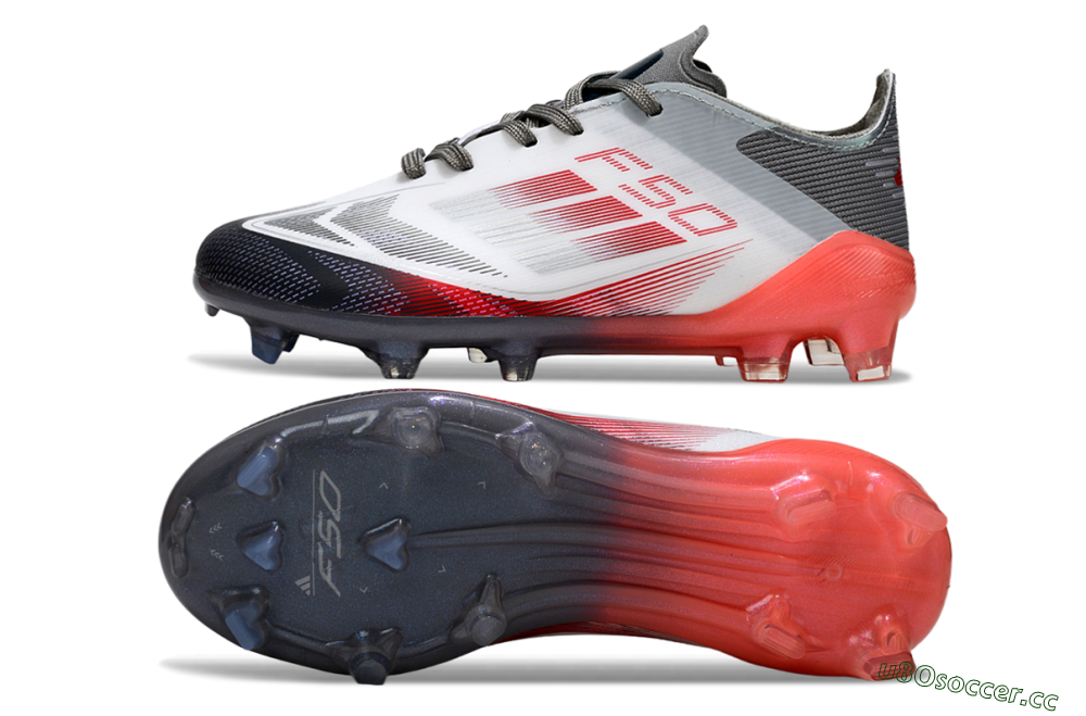 Kids Adidas F50 Elite FG Firm Ground Low-Tops Football Boots - White/Crimson Burst/Grey Fade 1