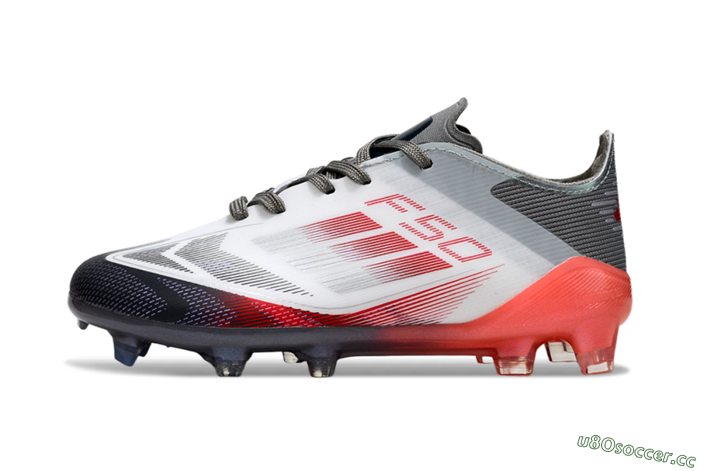 Kids Adidas F50 Elite FG Firm Ground Low-Tops Football Boots - White/Crimson Burst/Grey Fade 2