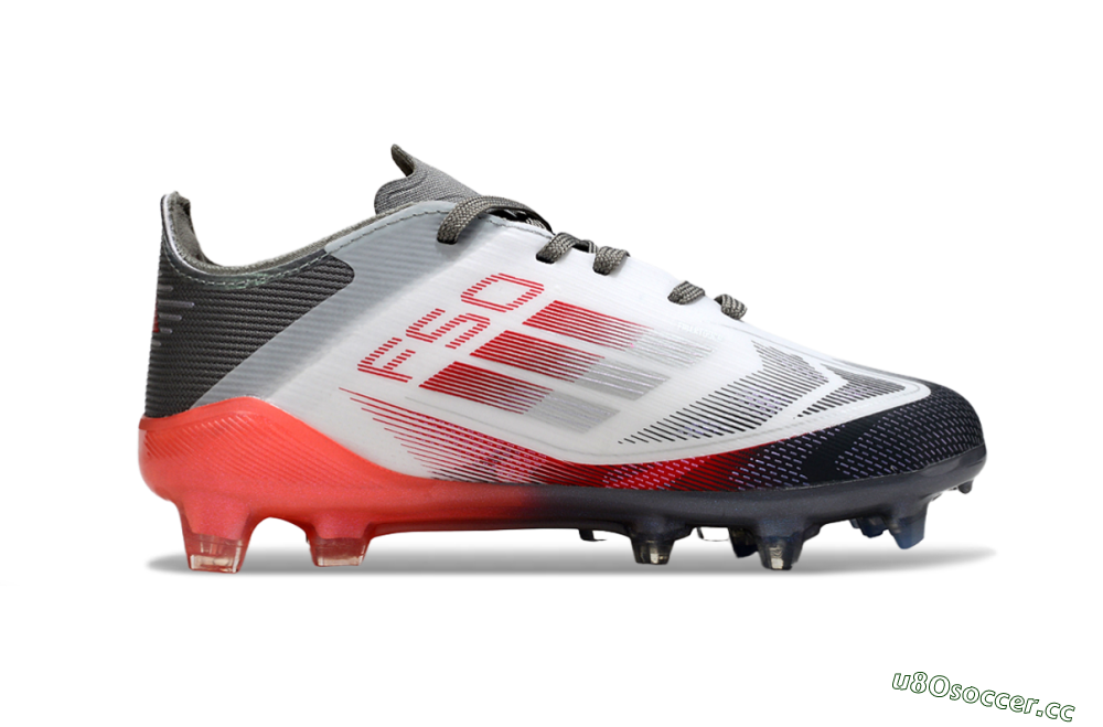 Kids Adidas F50 Elite FG Firm Ground Low-Tops Football Boots - White/Crimson Burst/Grey Fade 6