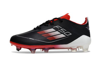 Kids Adidas F50 Elite FG Firm Ground Low-Tops Football Boots - Black/Scarlet Red/White