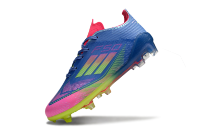 Kids Adidas F50 Elite FG Firm Ground Low-Tops Football Boots - Blue/Neon Pink/Neon Yellow