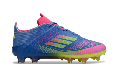 Kids Adidas F50 Elite FG Firm Ground Low-Tops Football Boots - Blue/Neon Pink/Neon Yellow