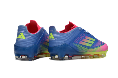 Kids Adidas F50 Elite FG Firm Ground Low-Tops Football Boots - Blue/Neon Pink/Neon Yellow
