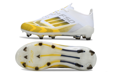 Kids Adidas F50 Elite FG Firm Ground Low-Tops Football Boots - White/Bright Yellow/White