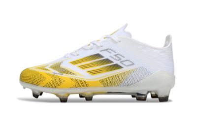 Kids Adidas F50 Elite FG Firm Ground Low-Tops Football Boots - White/Bright Yellow/White