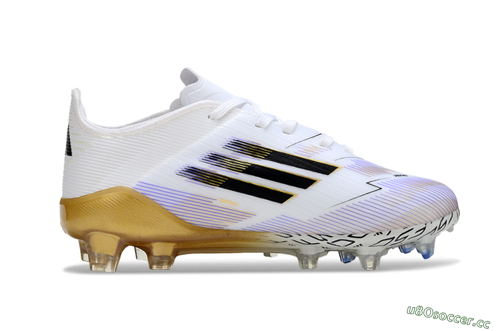 Kids Adidas F50 Elite FG Firm Ground Low-Tops Football Boots - White/Aurora Glow/Golden Aura 5