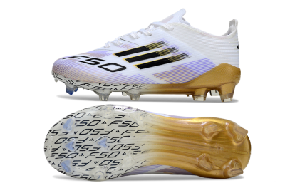 Kids Adidas F50 Elite FG Firm Ground Low-Tops Football Boots - White/Aurora Glow/Golden Aura