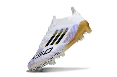 Kids Adidas F50 Elite FG Firm Ground Low-Tops Football Boots - White/Aurora Glow/Golden Aura