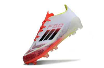 Kids Adidas F50 Elite FG Firm Ground Low-Tops Football Boots - White/Neon Orange/Volt Yellow