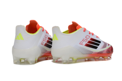 Kids Adidas F50 Elite FG Firm Ground Low-Tops Football Boots - White/Neon Orange/Volt Yellow