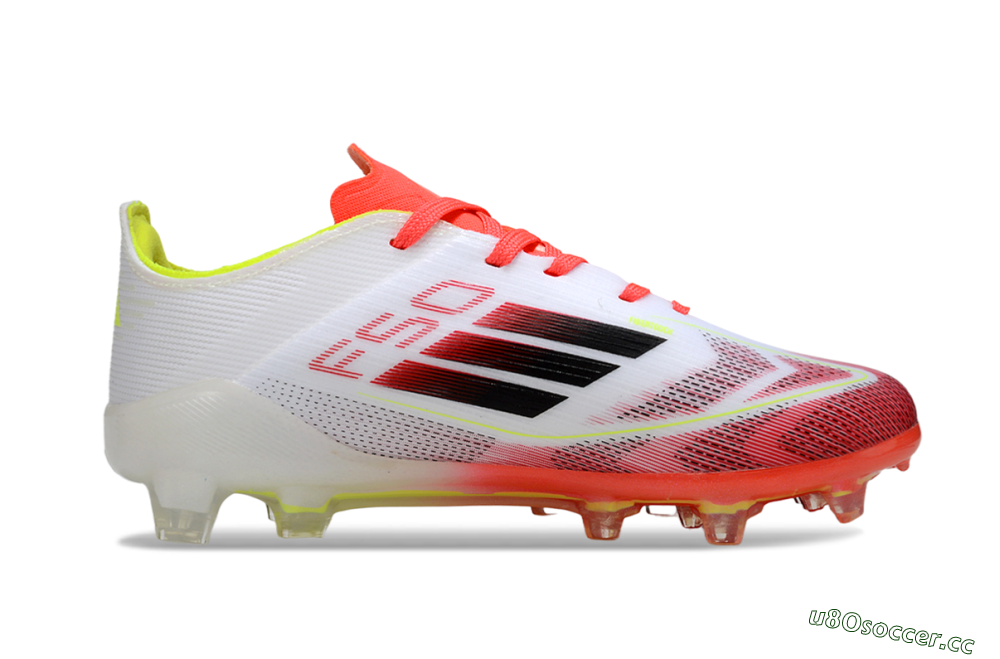 Kids Adidas F50 Elite FG Firm Ground Low-Tops Football Boots - White/Neon Orange/Volt Yellow 6