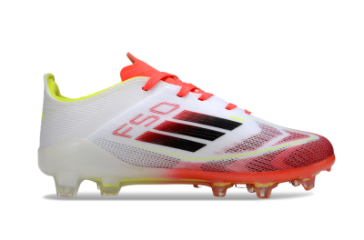 Kids Adidas F50 Elite FG Firm Ground Low-Tops Football Boots - White/Neon Orange/Volt Yellow