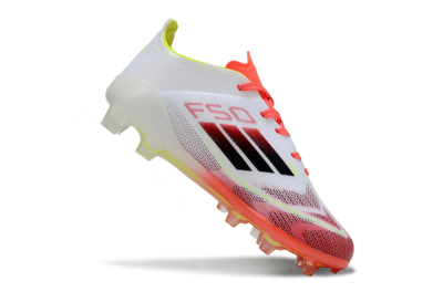 Kids Adidas F50 Elite FG Firm Ground Low-Tops Football Boots - White/Neon Orange/Volt Yellow