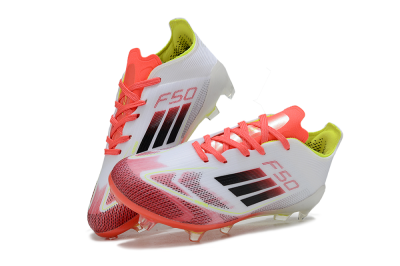 Kids Adidas F50 Elite FG Firm Ground Low-Tops Football Boots - White/Neon Orange/Volt Yellow