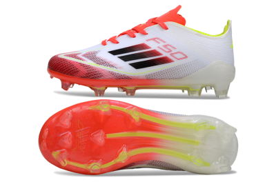 Kids Adidas F50 Elite FG Firm Ground Low-Tops Football Boots - White/Neon Orange/Volt Yellow