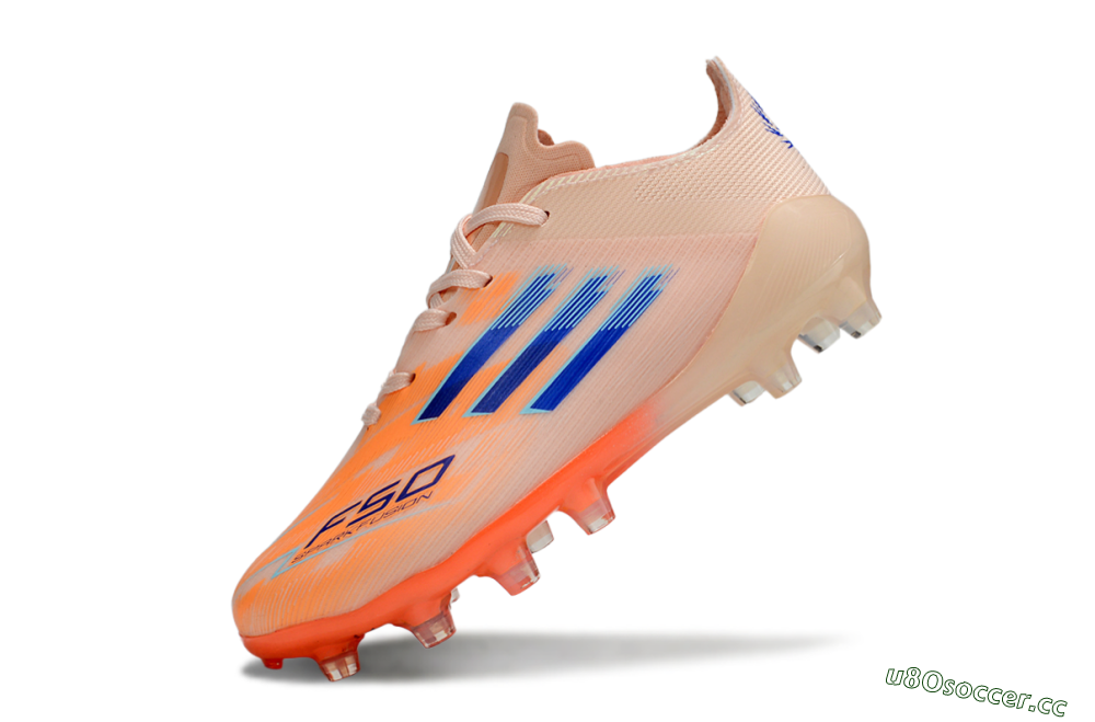 Kids Adidas F50 Elite AG Artificial Grass Low-Tops Football Boots - Peach/Vibrant Orange/Cool Blue 4