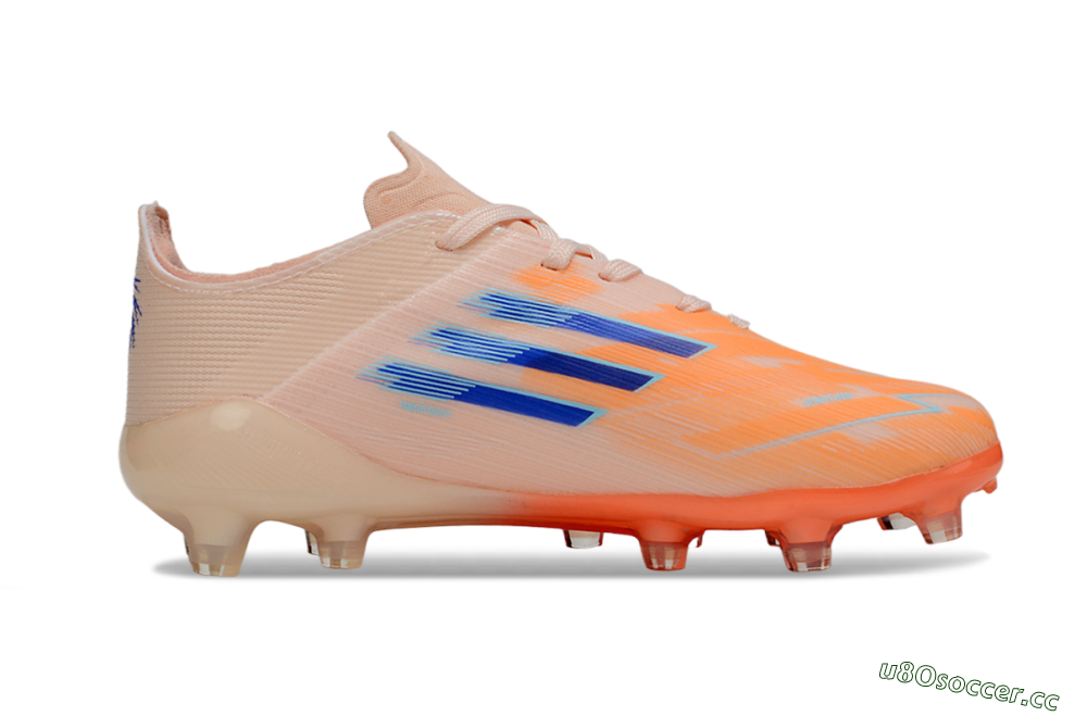 Kids Adidas F50 Elite AG Artificial Grass Low-Tops Football Boots - Peach/Vibrant Orange/Cool Blue 5