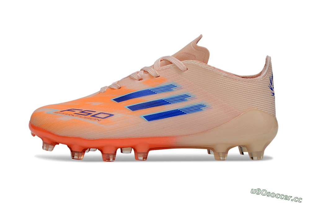 Kids Adidas F50 Elite AG Artificial Grass Low-Tops Football Boots - Peach/Vibrant Orange/Cool Blue 2