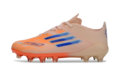 Kids Adidas F50 Elite AG Artificial Grass Low-Tops Football Boots - Peach/Vibrant Orange/Cool Blue