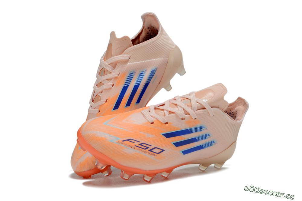 Kids Adidas F50 Elite AG Artificial Grass Low-Tops Football Boots - Peach/Vibrant Orange/Cool Blue 0