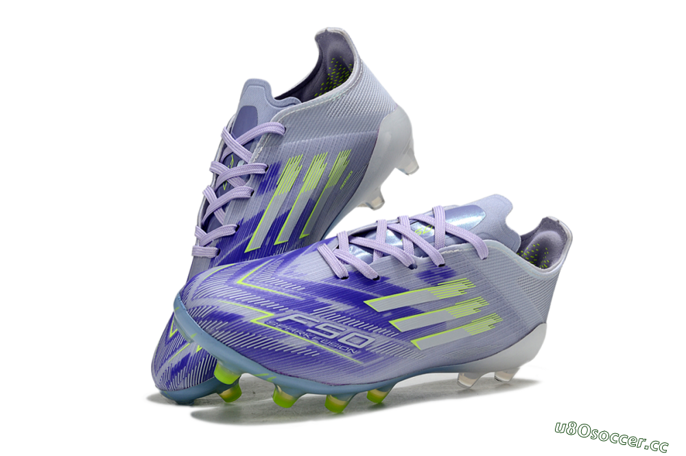 Kids Adidas F50 Elite AG Artificial Grass Low-Tops Football Boots - Purple/Lime Green/Light Blue 0