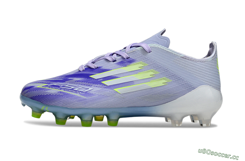 Kids Adidas F50 Elite AG Artificial Grass Low-Tops Football Boots - Purple/Lime Green/Light Blue 2