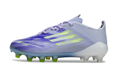 Kids Adidas F50 Elite AG Artificial Grass Low-Tops Football Boots - Purple/Lime Green/Light Blue