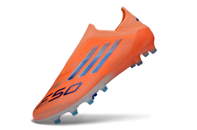 Men's Adidas F50 Elite Laceless AG Artificial Grass Low-Tops Football Boots - Orange/Electric Blue/Neon Orange