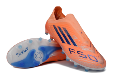 Men's Adidas F50 Elite Laceless AG Artificial Grass Low-Tops Football Boots - Orange/Electric Blue/Neon Orange