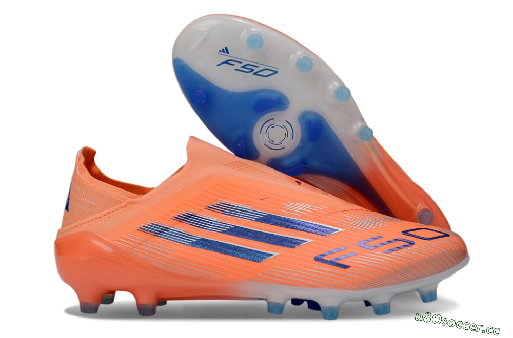 Men's Adidas F50 Elite Laceless AG Artificial Grass Low-Tops Football Boots - Orange/Electric Blue/Neon Orange 2