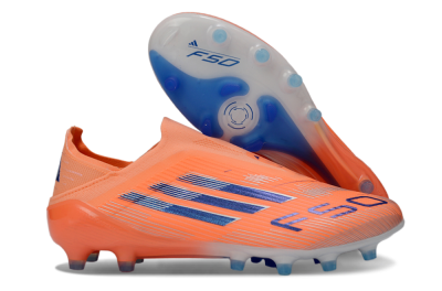 Men's Adidas F50 Elite Laceless AG Artificial Grass Low-Tops Football Boots - Orange/Electric Blue/Neon Orange