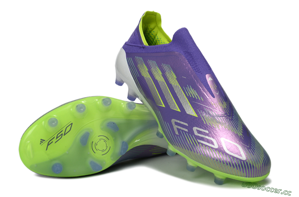 Men's Adidas F50 Elite Laceless AG Artificial Grass Low-Tops Football Boots - Purple/Electric Green/Metallic Purple 4