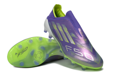 Men's Adidas F50 Elite Laceless AG Artificial Grass Low-Tops Football Boots - Purple/Electric Green/Metallic Purple