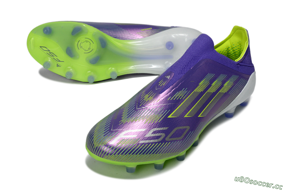 Men's Adidas F50 Elite Laceless AG Artificial Grass Low-Tops Football Boots - Purple/Electric Green/Metallic Purple 3