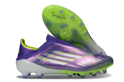 Men's Adidas F50 Elite Laceless AG Artificial Grass Low-Tops Football Boots - Purple/Electric Green/Metallic Purple