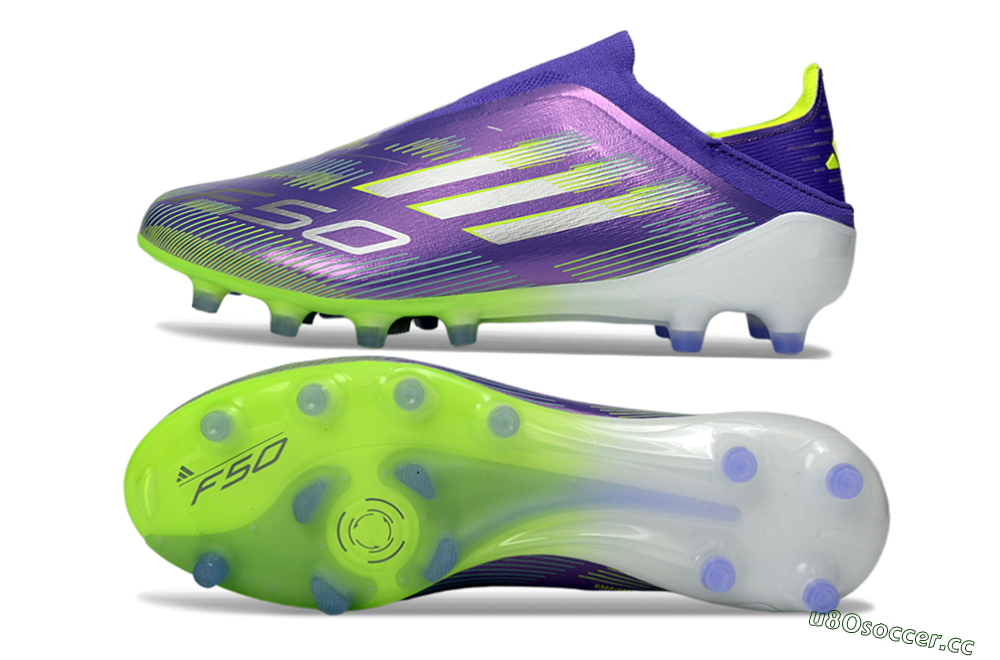 Men's Adidas F50 Elite Laceless AG Artificial Grass Low-Tops Football Boots - Purple/Electric Green/Metallic Purple 1