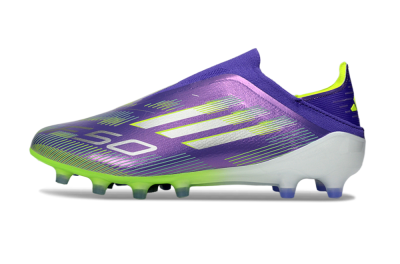 Men's Adidas F50 Elite Laceless AG Artificial Grass Low-Tops Football Boots - Purple/Electric Green/Metallic Purple