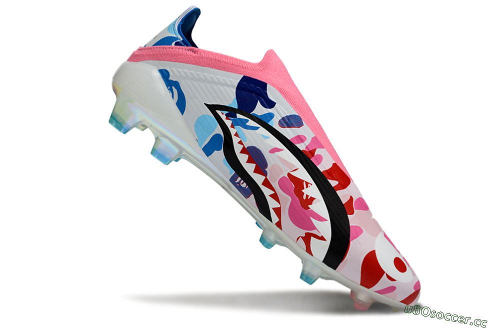 Unisex Adidas F50 Elite Laceless FG Firm Ground Low-Tops Football Boots - Pink/Coral Blush/Cerulean Blue 5