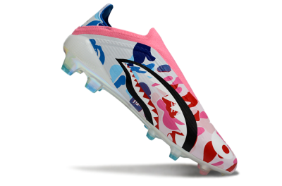 Unisex Adidas F50 Elite Laceless FG Firm Ground Low-Tops Football Boots - Pink/Coral Blush/Cerulean Blue