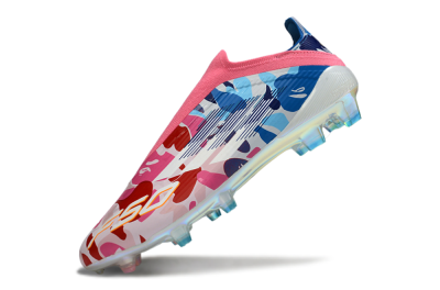 Unisex Adidas F50 Elite Laceless FG Firm Ground Low-Tops Football Boots - Pink/Coral Blush/Cerulean Blue