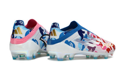 Unisex Adidas F50 Elite Laceless FG Firm Ground Low-Tops Football Boots - Pink/Coral Blush/Cerulean Blue