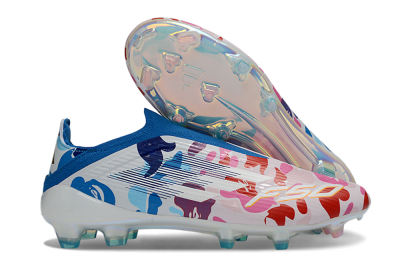 Unisex Adidas F50 Elite Laceless FG Firm Ground Low-Tops Football Boots - Pink/Coral Blush/Cerulean Blue