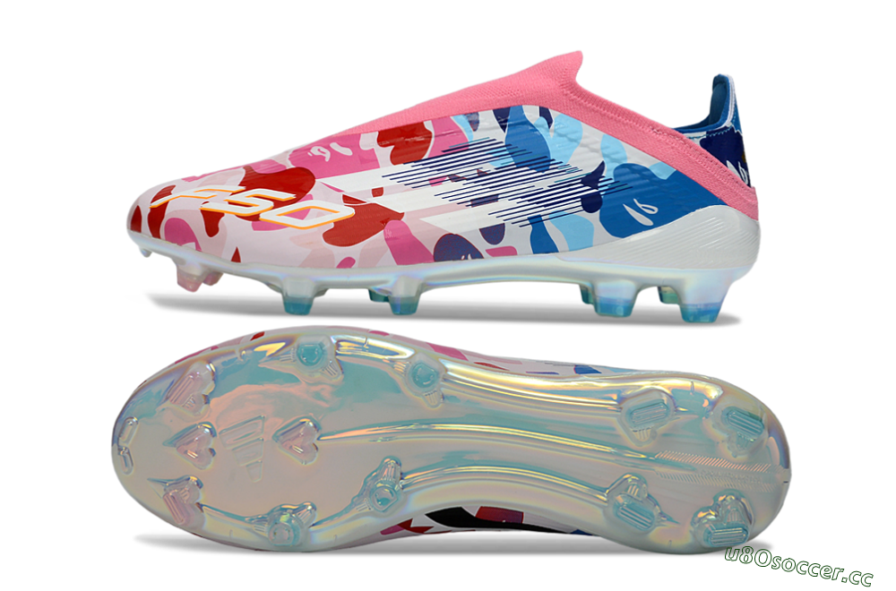 Unisex Adidas F50 Elite Laceless FG Firm Ground Low-Tops Football Boots - Pink/Coral Blush/Cerulean Blue 1