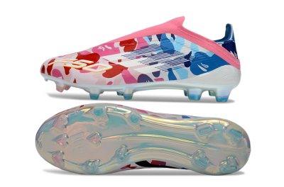 Unisex Adidas F50 Elite Laceless FG Firm Ground Low-Tops Football Boots - Pink/Coral Blush/Cerulean Blue
