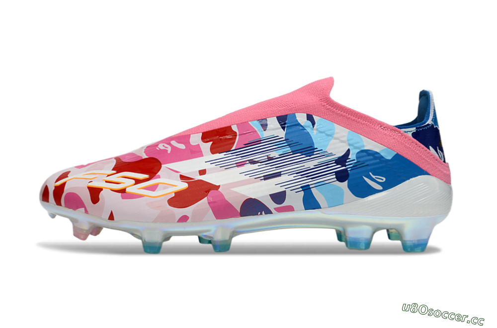 Unisex Adidas F50 Elite Laceless FG Firm Ground Low-Tops Football Boots - Pink/Coral Blush/Cerulean Blue 0