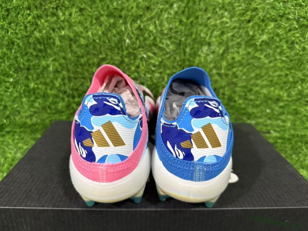 Unisex Adidas F50 Elite Laceless FG Firm Ground Low-Tops Football Boots - Pink/Coral Blush/Cerulean Blue