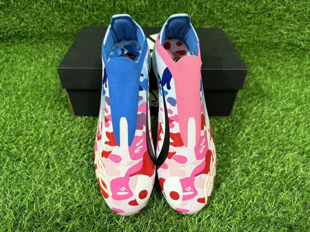 Unisex Adidas F50 Elite Laceless FG Firm Ground Low-Tops Football Boots - Pink/Coral Blush/Cerulean Blue