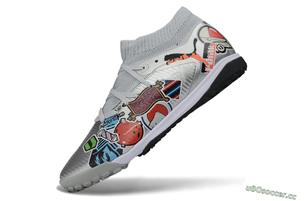 Men's Puma Future 8 Ultimate TF Artificial Turf Low-Tops Football Shoes - Grey/Urban Grey/Graphic Black 5