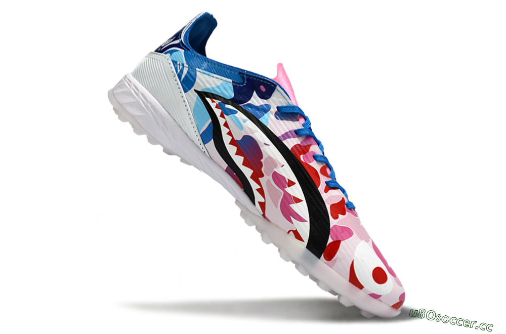 Unisex Adidas F50 Pro TF Artificial Turf Low-Tops Football Shoes - Pink/Ocean Blue/Pastel Red 5